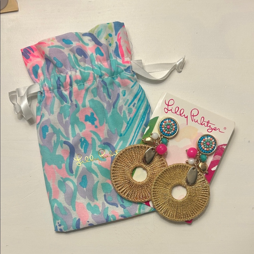 Lilly Pulitzer Gold and Pink Hoop Earrings